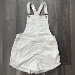 Aerie White Denim Shorts Overalls Jean Shortalls